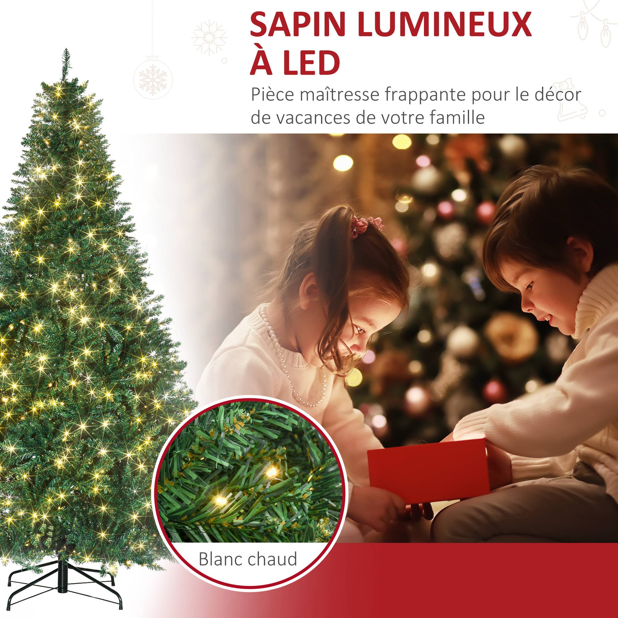 Sapin de Noël Artificiel Lumineux 210H cm LED x 700 Blanc Chaud + Support Pied 2154 Branches Vert - Image 7