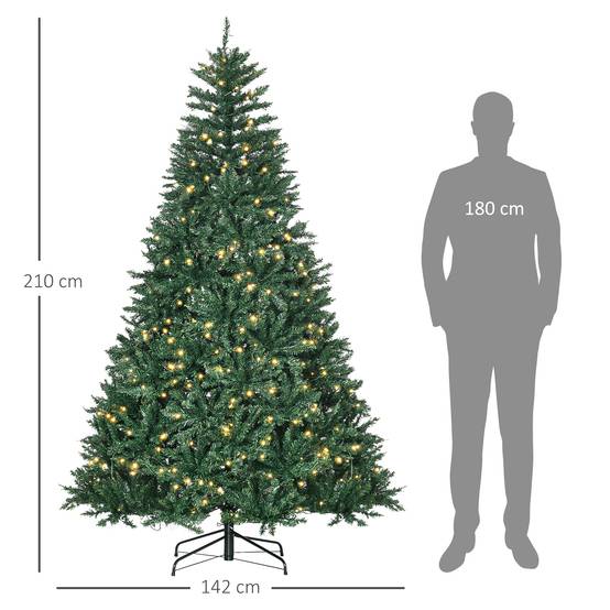 Sapin de Noël Artificiel Lumineux 210H cm LED x 700 Blanc Chaud + Support Pied 2154 Branches Vert - Image 5