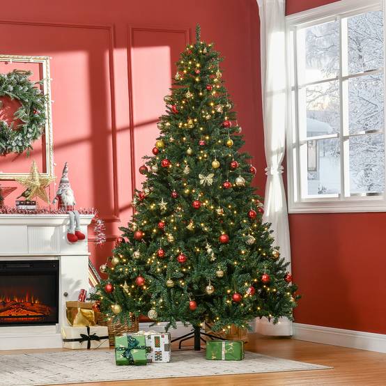 Sapin de Noël Artificiel Lumineux 210H cm LED x 700 Blanc Chaud + Support Pied 2154 Branches Vert - Image 4