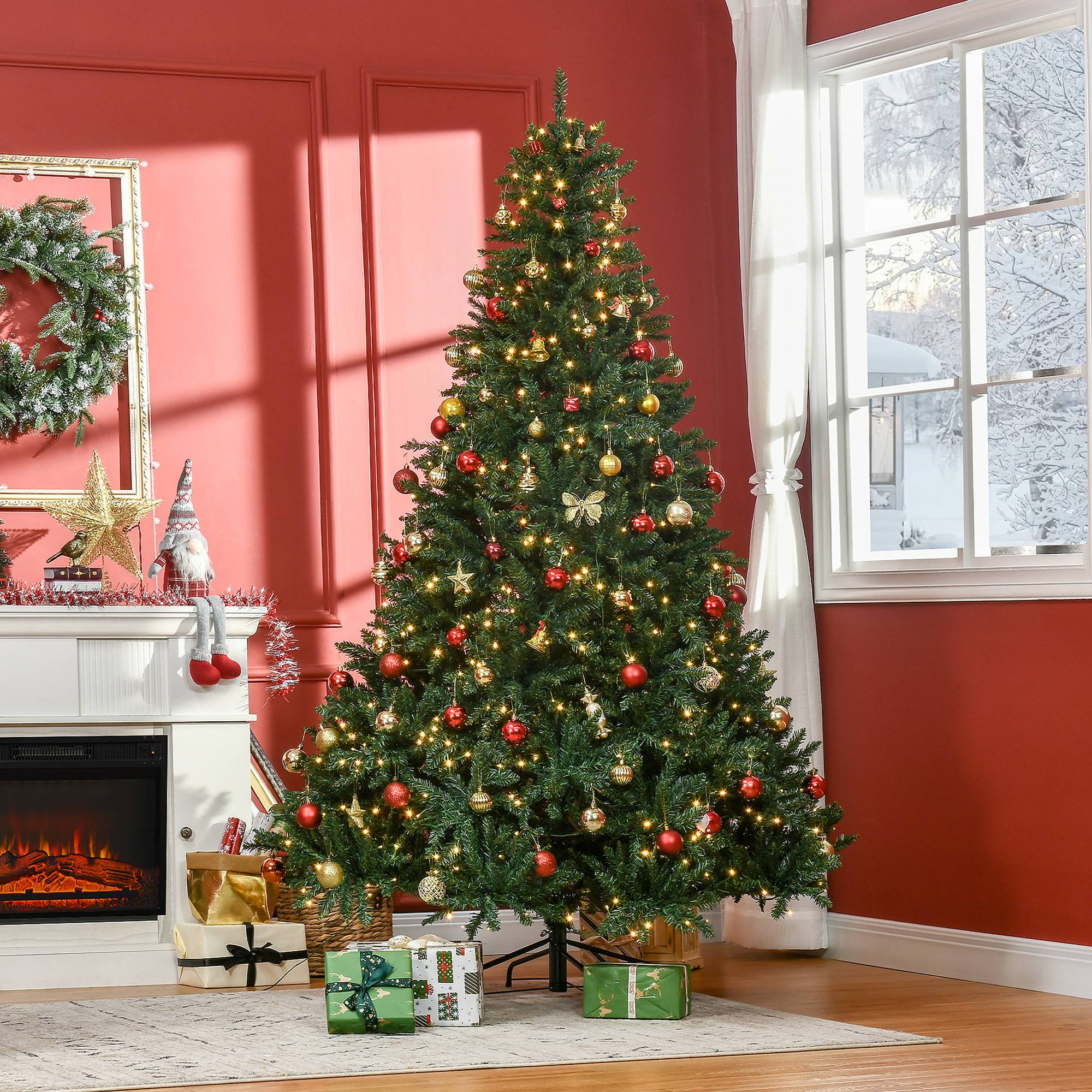 Sapin de Noël Artificiel Lumineux 210H cm LED x 700 Blanc Chaud + Support Pied 2154 Branches Vert - Image 4