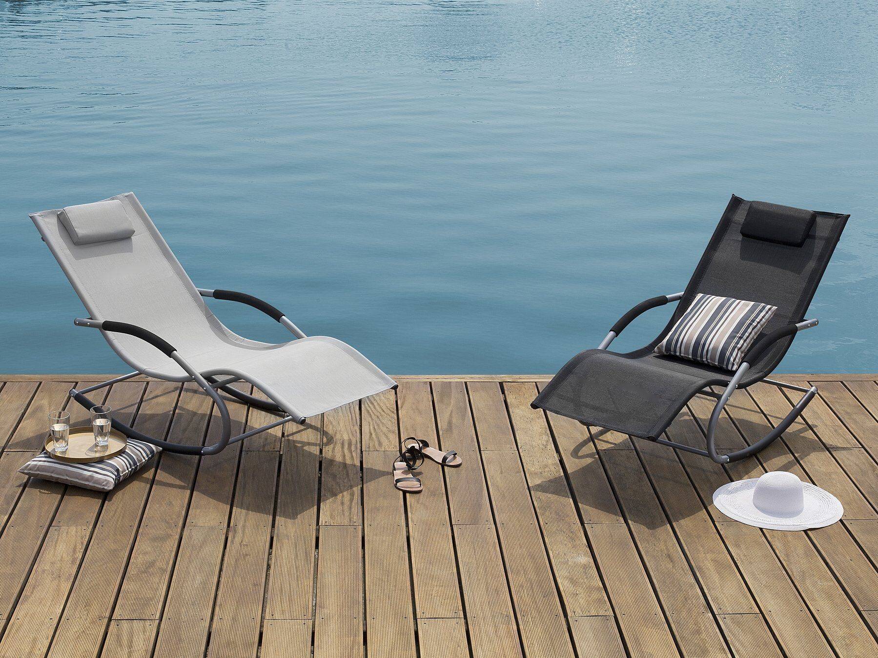 Beliani - Transat Bain de Soleil Fonction Bascule en Acier Noir et Textile Gris Matières Durables et Design Moderne pour Jardin ou Terrasse Beliani - Imagen 2