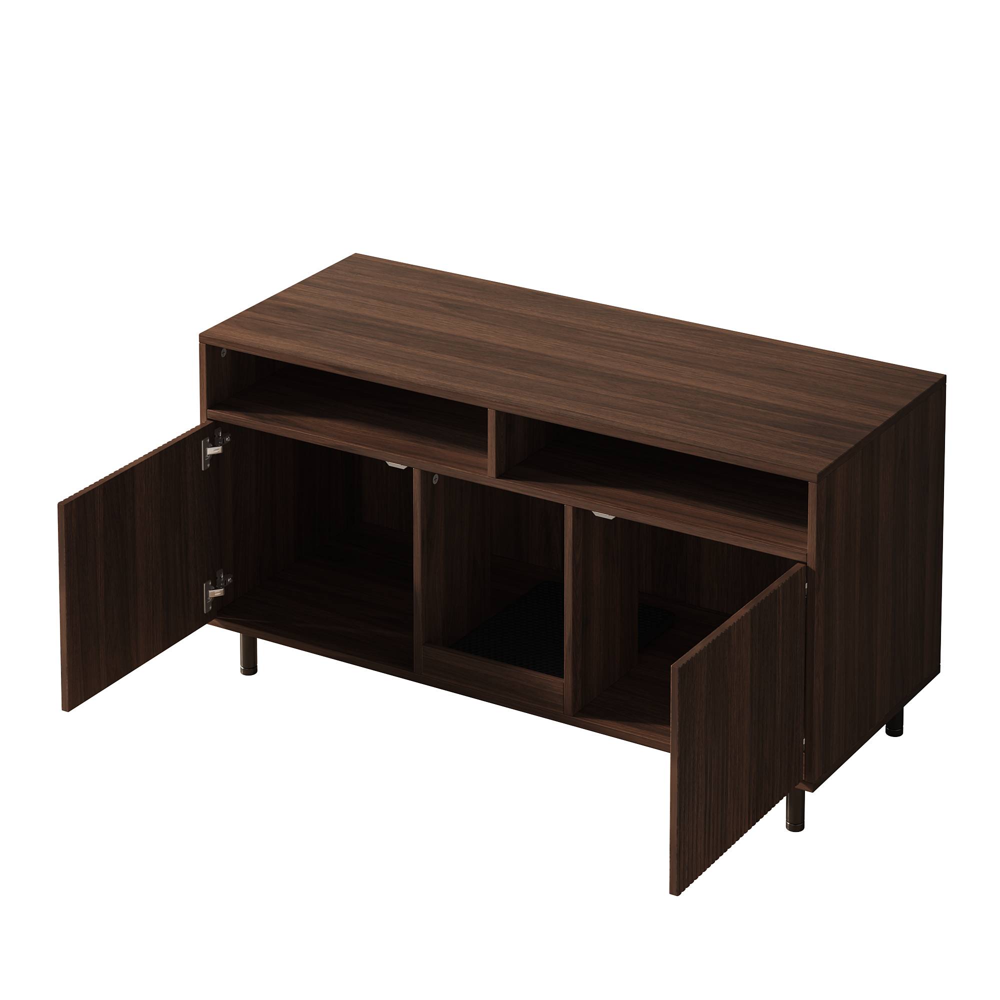 Armoire pour bac à litière MDF Noyer 120 x 50 x 66 cm avec Tapis de collecte - PANGIVO - Image 6