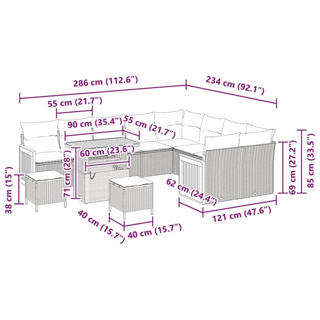 Canapé Terrasse 12 Pcs Beige Résine Tressée et Acacia Look Naturel avec Coussins pour Confort en Plein Air – ComfortXL Outdoor Living - Imagen 5