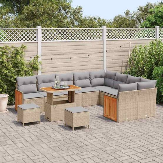 Canapé Terrasse 12 Pcs Beige Résine Tressée et Acacia Look Naturel avec Coussins pour Confort en Plein Air – ComfortXL Outdoor Living - Imagen 3