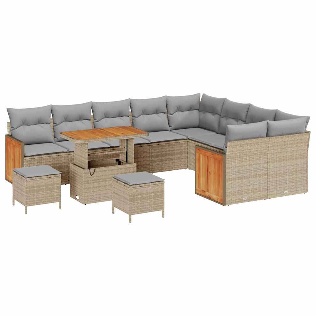 Canapé Terrasse 12 Pcs Beige Résine Tressée et Acacia Look Naturel avec Coussins pour Confort en Plein Air – ComfortXL Outdoor Living - Imagen 2