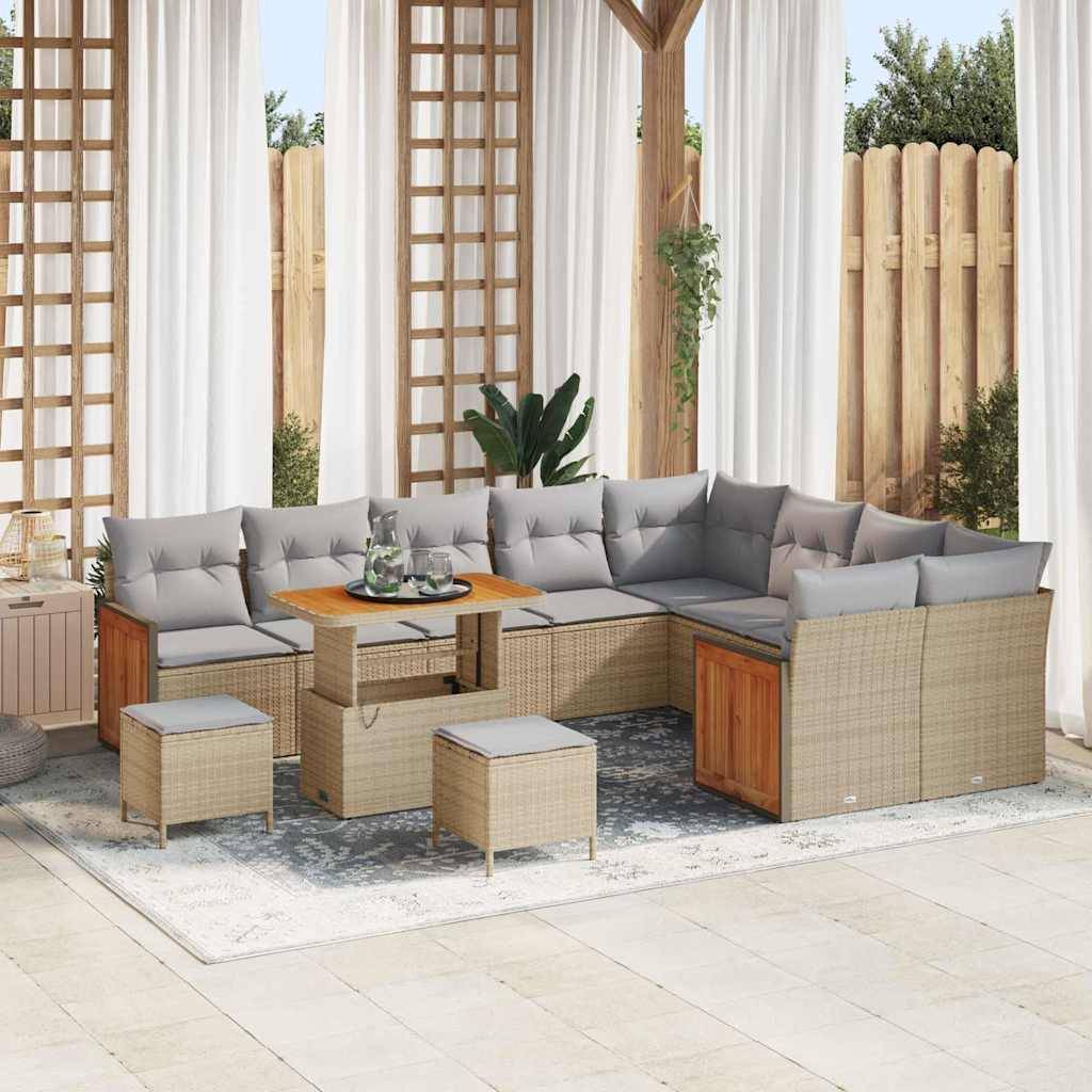 Canapé Terrasse 12 Pcs Beige Résine Tressée et Acacia Look Naturel avec Coussins pour Confort en Plein Air – ComfortXL Outdoor Living - Imagen 1