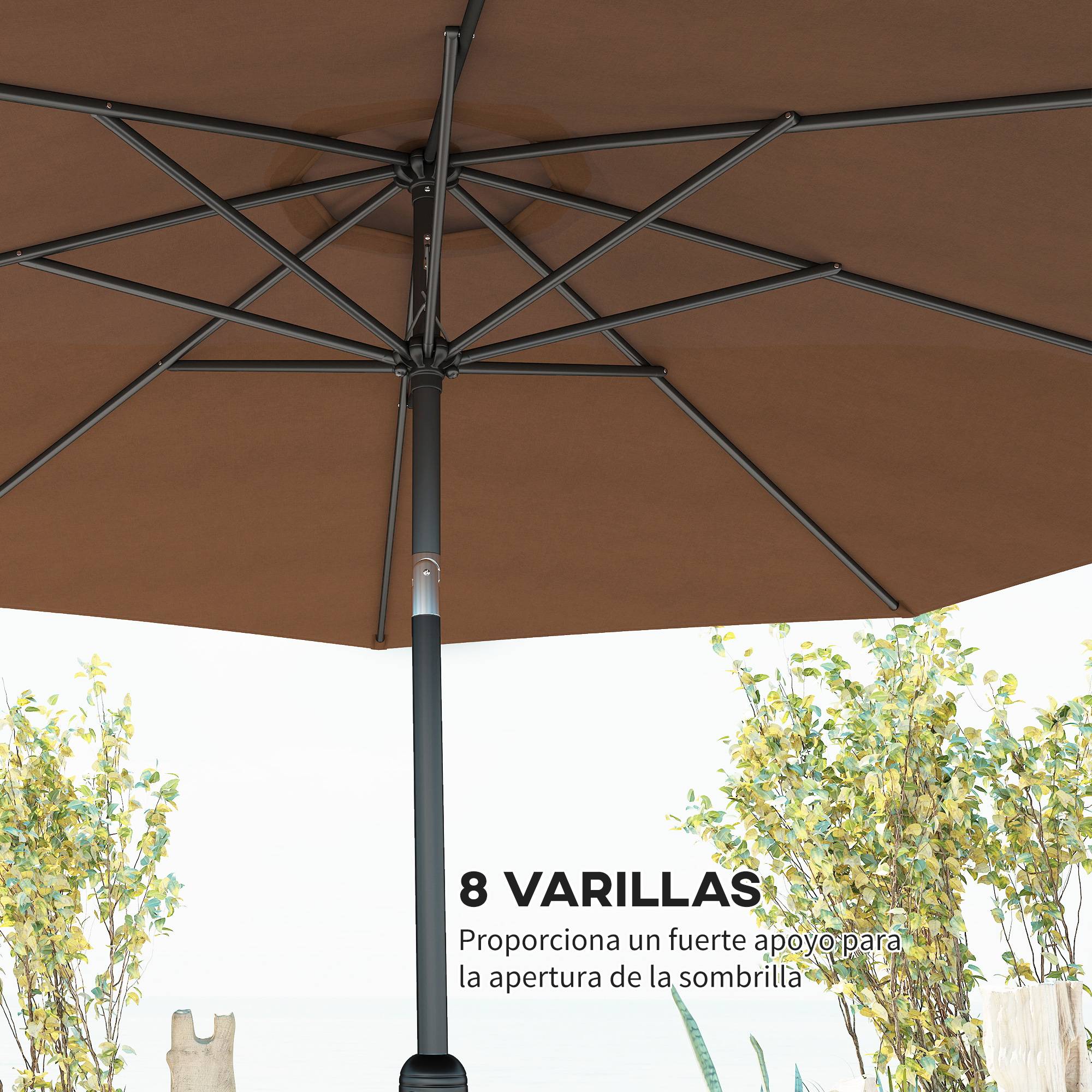 Parasol jardin Ø295x250 cm, manivelle, inclinable, mât métallique détachable, terrasse piscine patio, café - Image 9