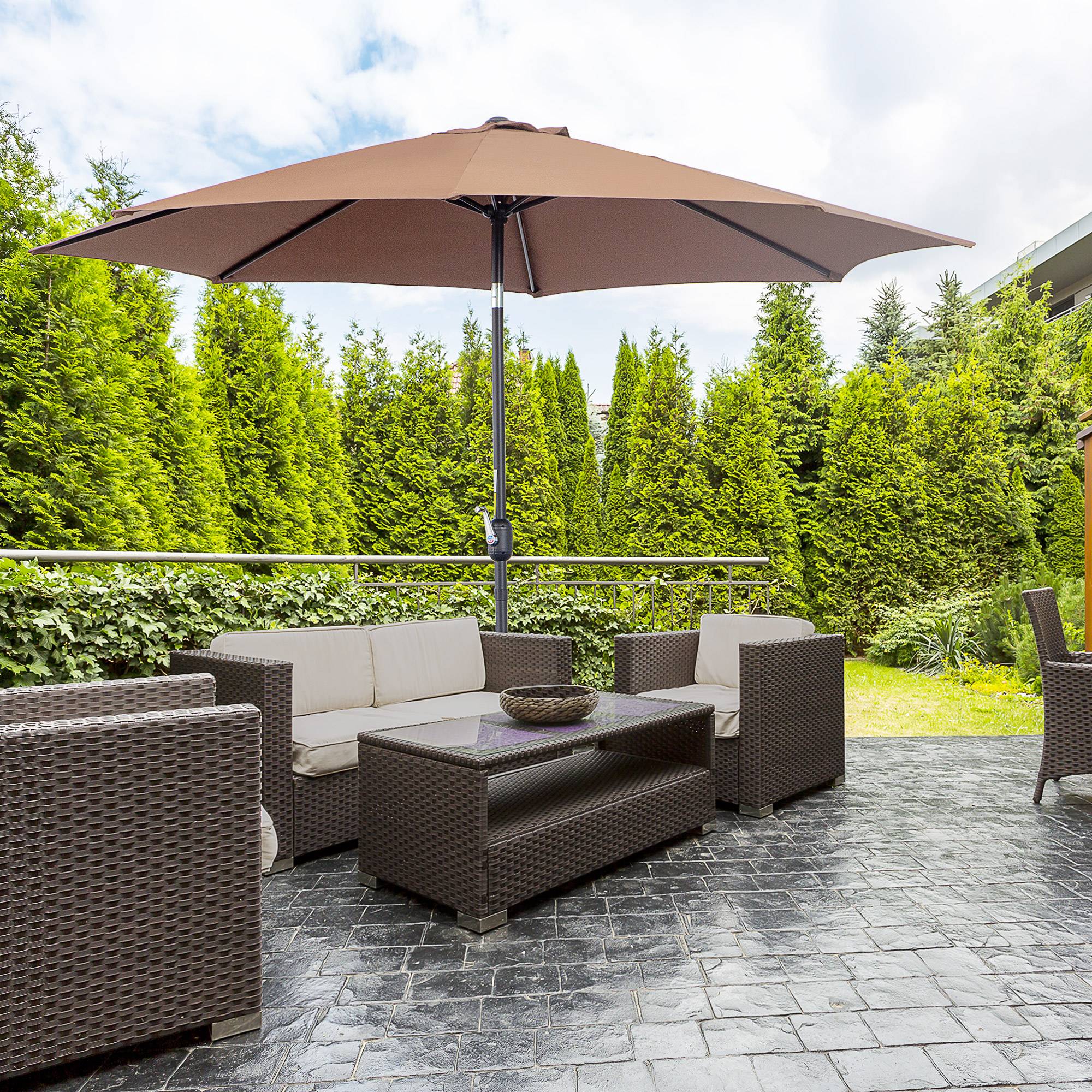 Parasol jardin Ø295x250 cm, manivelle, inclinable, mât métallique détachable, terrasse piscine patio, café - Image 3
