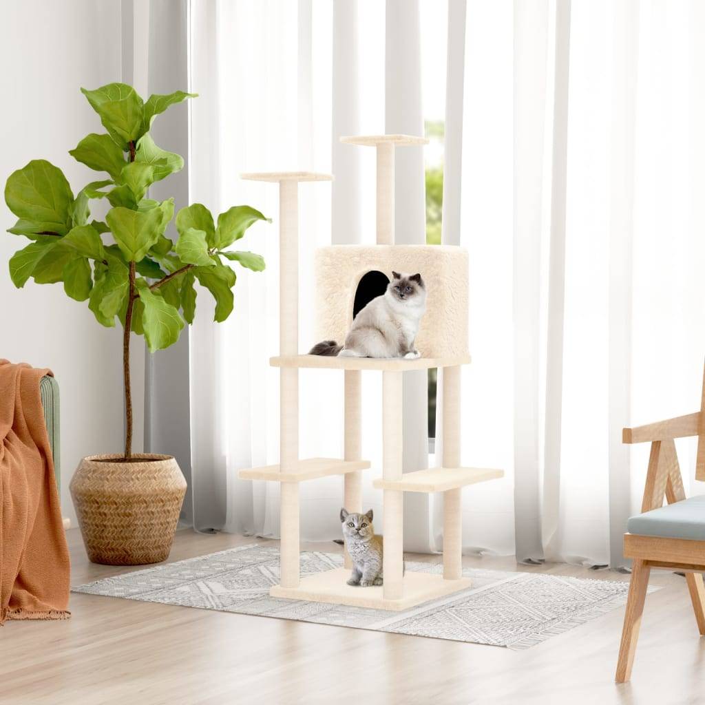 Arbre à Chat Classique Sisal Niche Crème 144,5cm pour Chat Actif Stable - ComfortXL Outdoor Living - Image 1