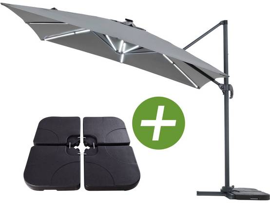 Parasol Jardin Déporté Led Alu "sun 4 Luxe" - Rectangle - 3 X 4 M - Gris - Dalles à Lester Incluses -habitat Et Jardin - Image 1