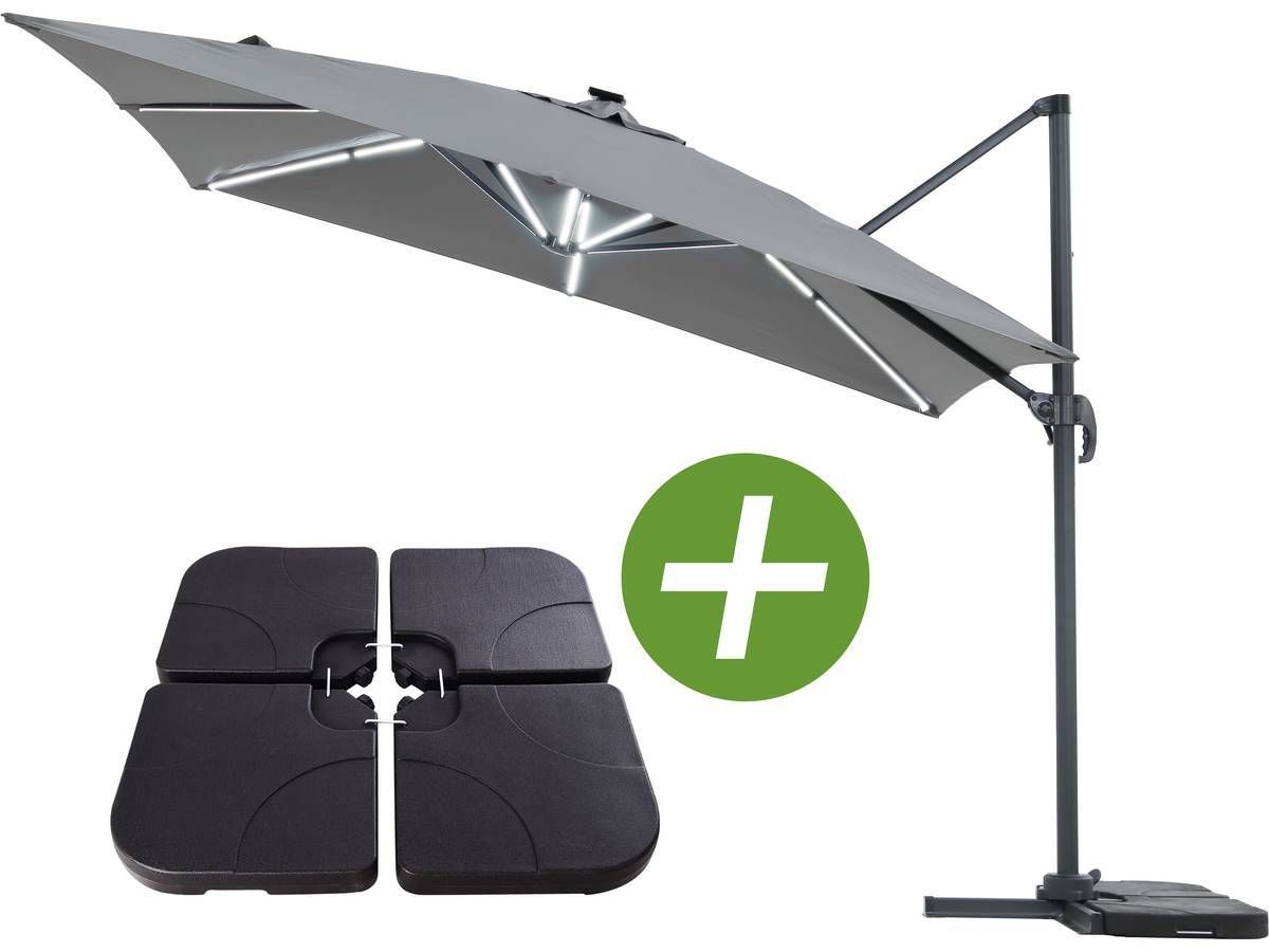Parasol Jardin Déporté Led Alu "sun 4 Luxe" - Rectangle - 3 X 4 M - Gris - Dalles à Lester Incluses -habitat Et Jardin - Imagen 1