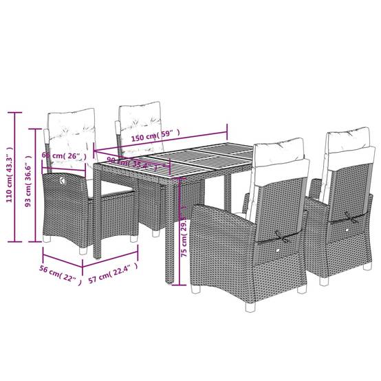 Salon de Jardin 4 Personnes Résine Tressée Inclinable Table Bois Acacia – ComfortXL Outdoor Living - Image 9