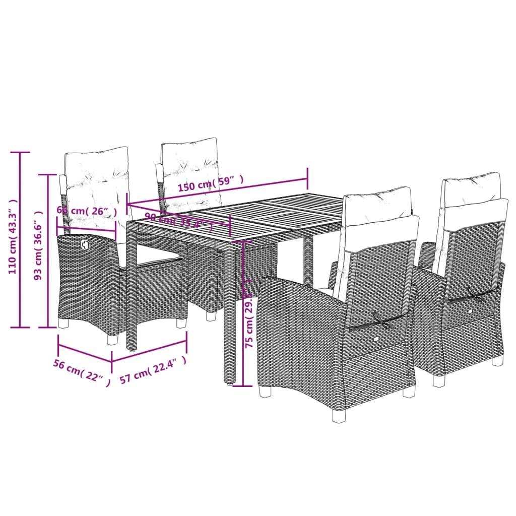 Salon de Jardin 4 Personnes Résine Tressée Inclinable Table Bois Acacia – ComfortXL Outdoor Living - Image 9