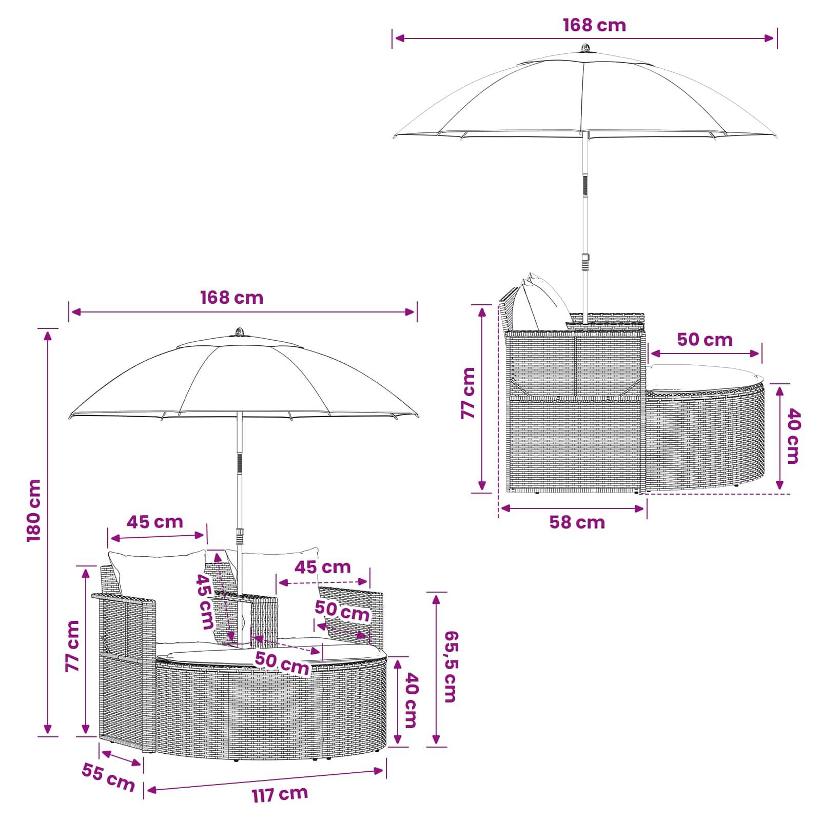 ComfortXL - Canapé de jardin polyrotin pour extérieur parasol inclinable gris foncé - ComfortXL Outdoor Living - Image 7