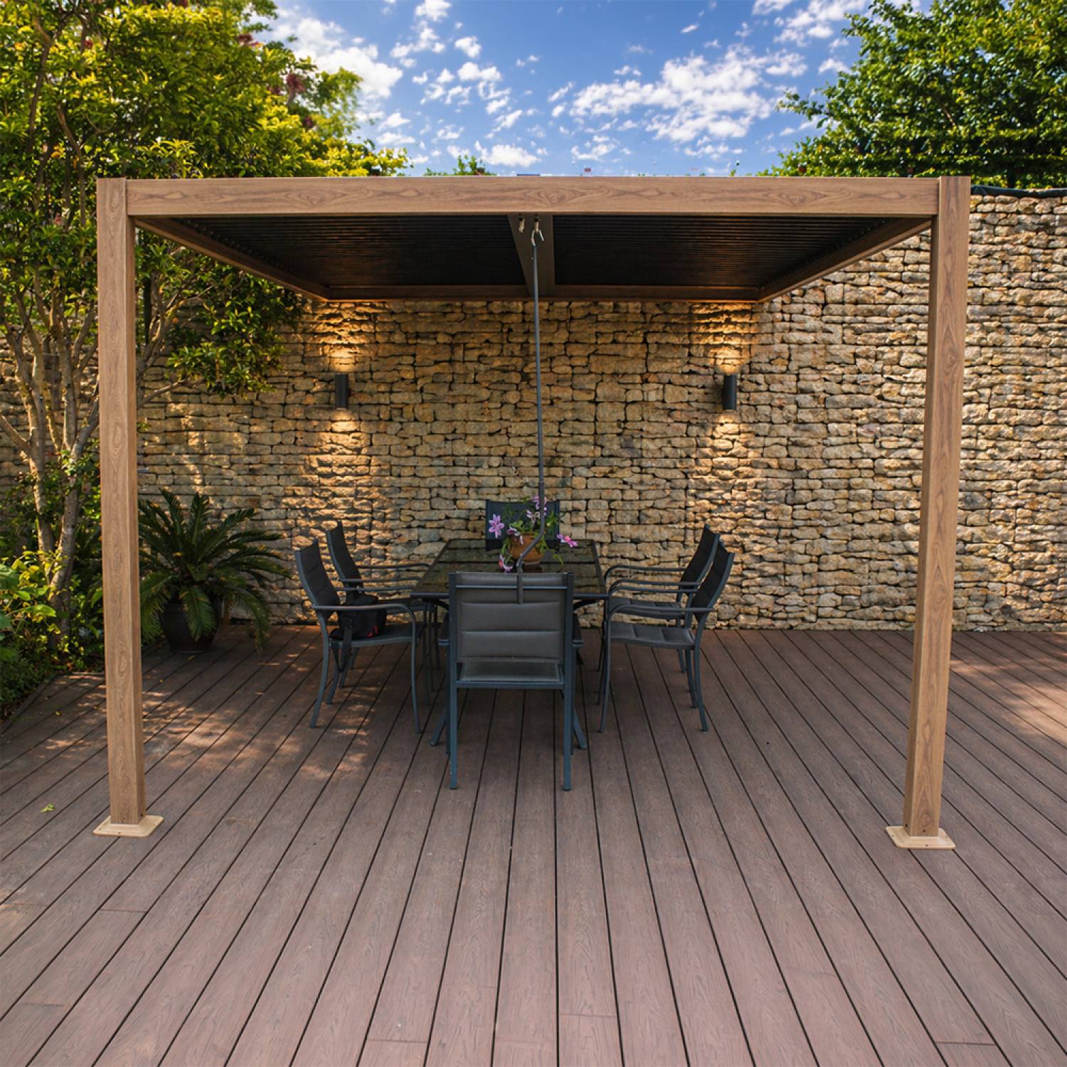 Pergola bioclimatique 4x3m adossée effet bois SIFNOS - Image 5