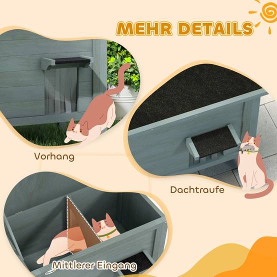 Maisonnette chat extérieur bois massif toit ouvrant isolée 85x50x68,5cm gris - ComfortXL Outdoor Living - Image 7