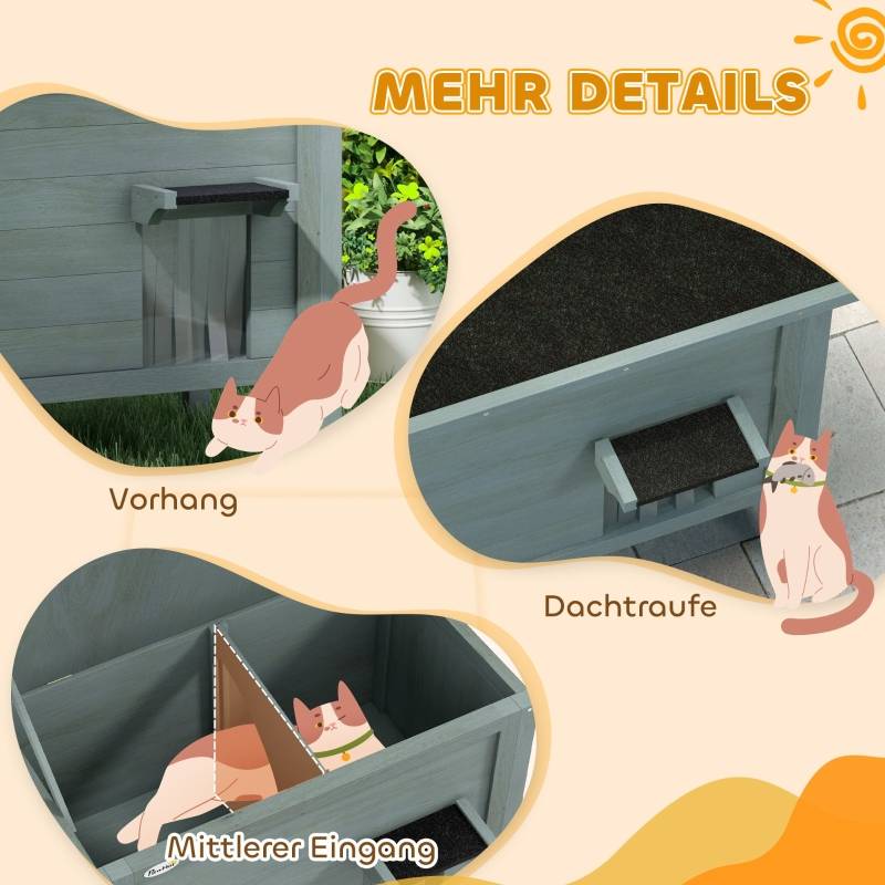 Maisonnette chat extérieur bois massif toit ouvrant isolée 85x50x68,5cm gris - ComfortXL Outdoor Living - Image 7