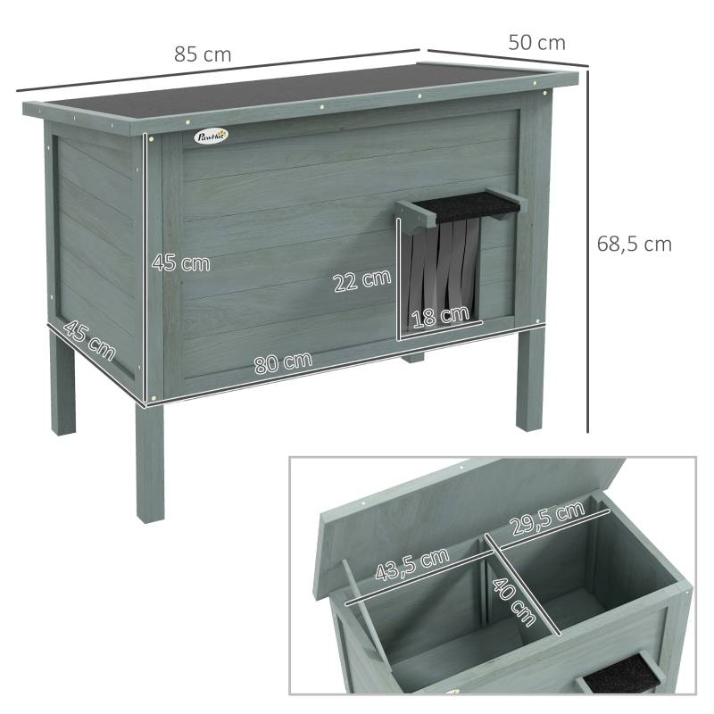 Maisonnette chat extérieur bois massif toit ouvrant isolée 85x50x68,5cm gris - ComfortXL Outdoor Living - Image 3