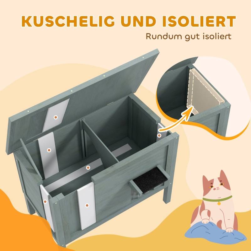 Maisonnette chat extérieur bois massif toit ouvrant isolée 85x50x68,5cm gris - ComfortXL Outdoor Living - Image 4