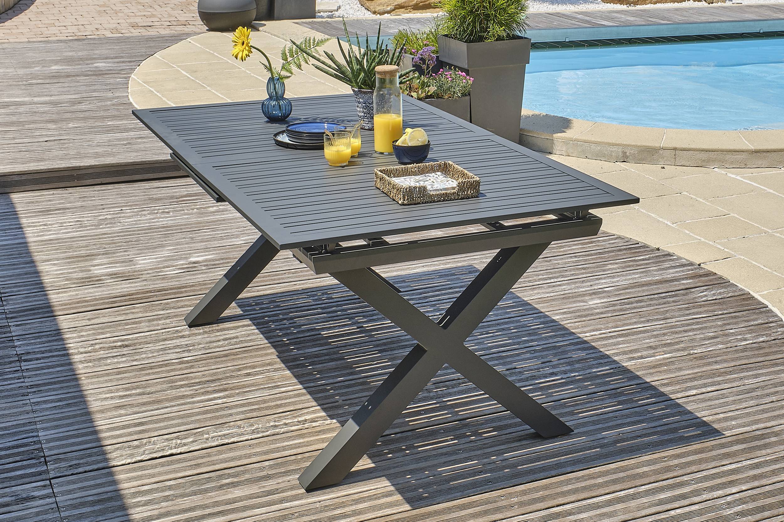 Dcb Garden - Ensemble repas de jardin 6 places en aluminium - Gris anthracite - FLORIDE - Image 3