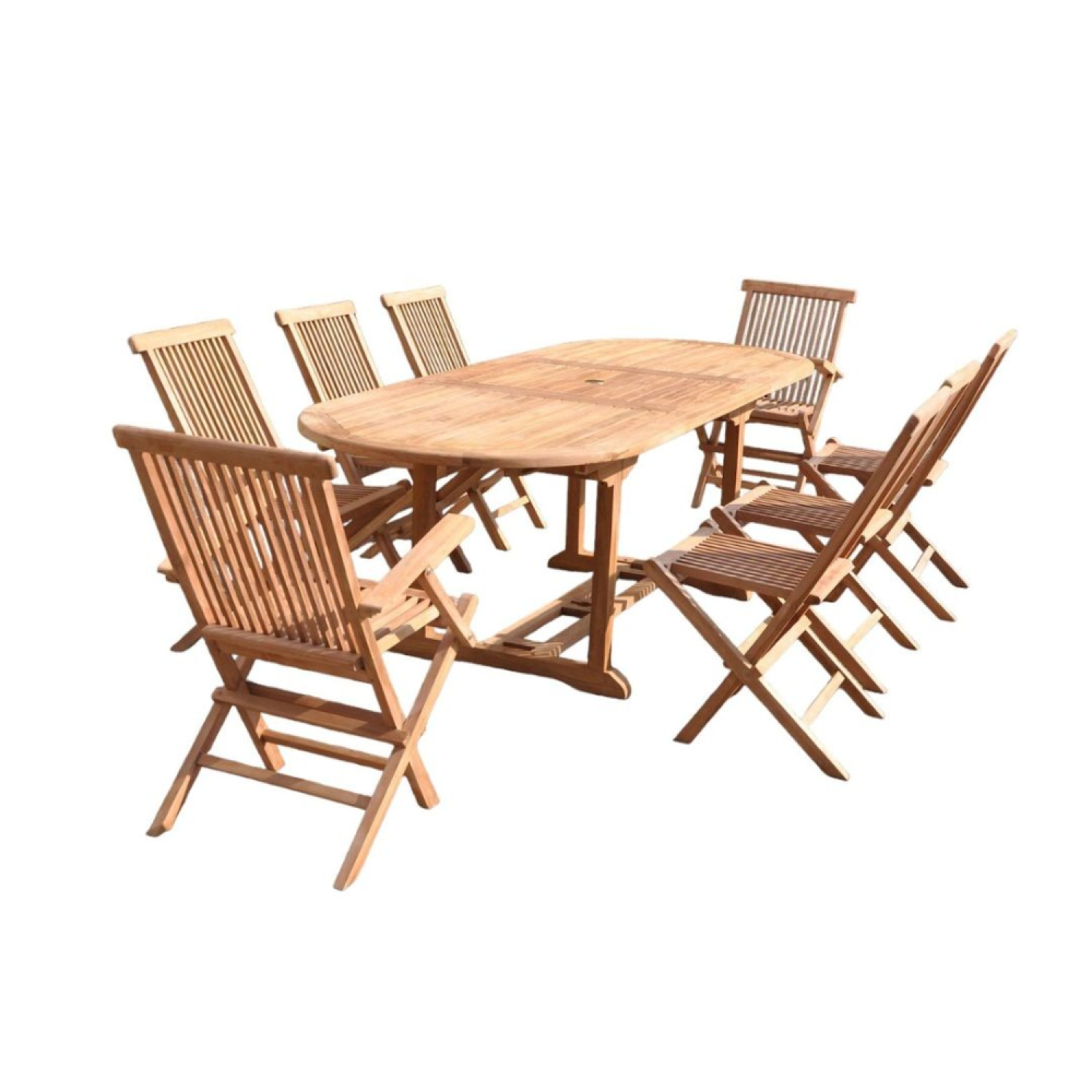 Salon de jardin Teck massif 8 à 10 personnes - Table ovale + 8 chaises KAJANG