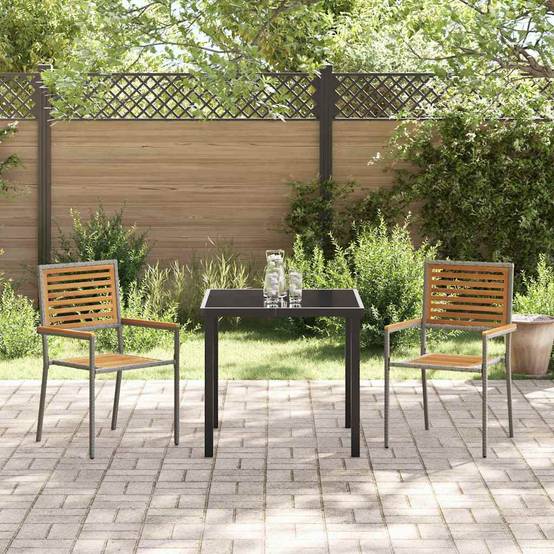 Chaises empilables de jardin Marron et Gris 56 x 54 x 90 cm (2 pcs) - PANGIVO - Image 3
