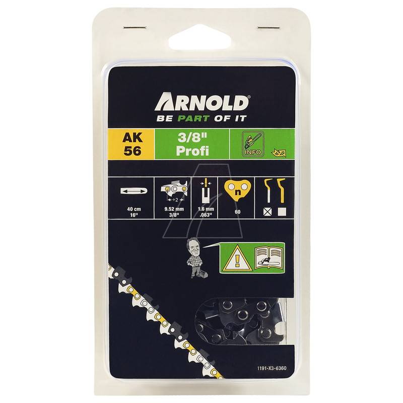 Arnold - Chaîne de tronçonneuse 3/8", 1,6 mm - 60 maillons d’entraineurs - gouges demi-rondes Arnold