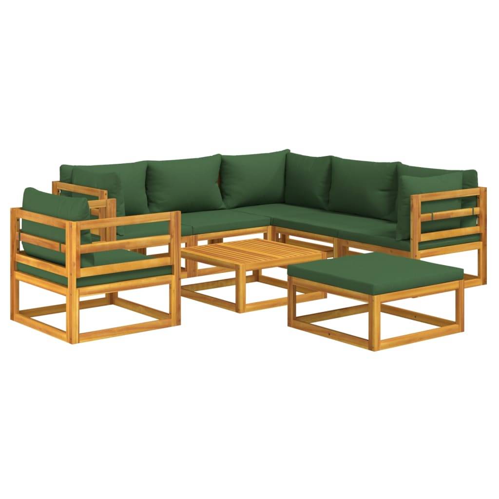 Helloshop26 - Salon de jardin meuble d'extérieur ensemble de mobilier 8 pièces avec coussins vert bois massif - Imagen 2