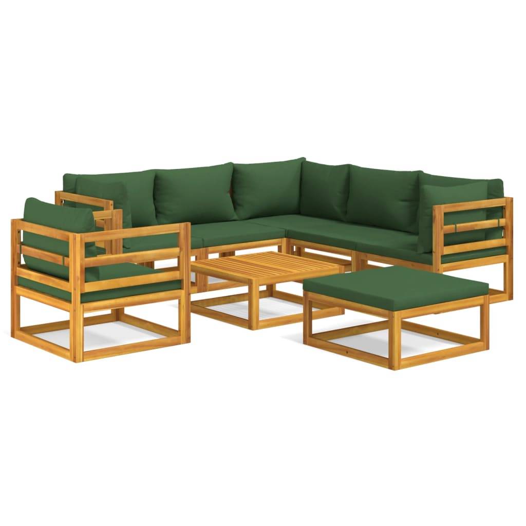 Helloshop26 - Salon de jardin meuble d'extérieur ensemble de mobilier 8 pièces avec coussins vert bois massif - Imagen 1