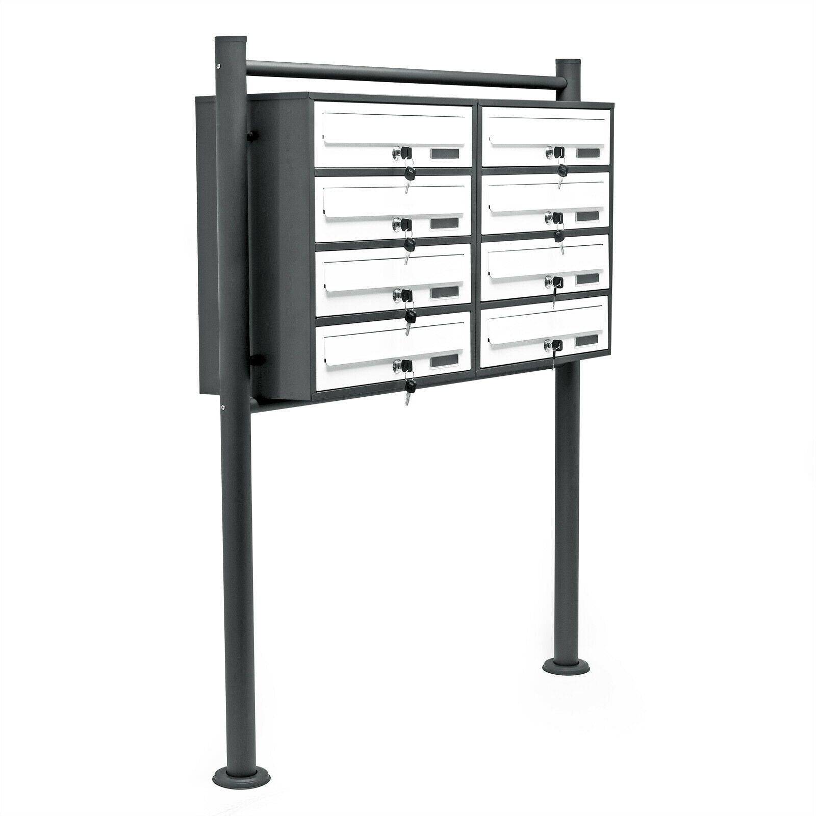 Helloshop26 - Bloc 8 boites lettres pied support 2x4 compartiment superposé acier galvanisé anthracite et blanc - Imagen 1
