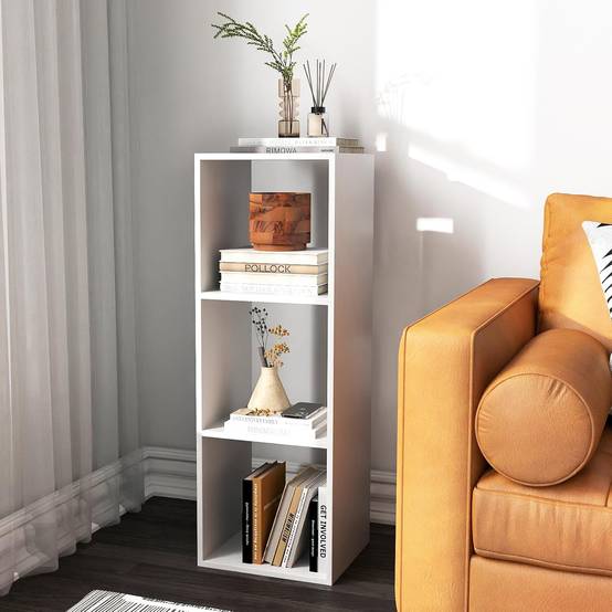 Bibliothèque Cube à 3 Niveaux,Etagère de Rangement avec 3 Compartiments Ouverte,Kit Anti-basculement,Etagère de Présentation à 3 Casiers,Blanc - Image 2