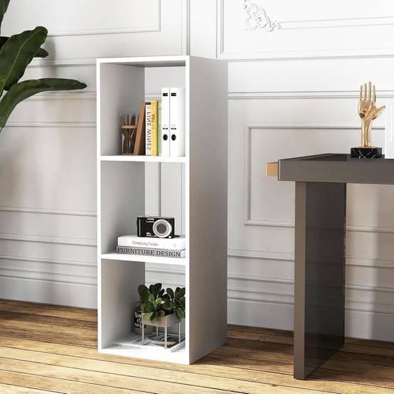 Bibliothèque Cube à 3 Niveaux,Etagère de Rangement avec 3 Compartiments Ouverte,Kit Anti-basculement,Etagère de Présentation à 3 Casiers,Blanc - Image 4