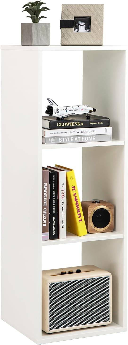 Bibliothèque Cube à 3 Niveaux,Etagère de Rangement avec 3 Compartiments Ouverte,Kit Anti-basculement,Etagère de Présentation à 3 Casiers，Blanc - Image 1