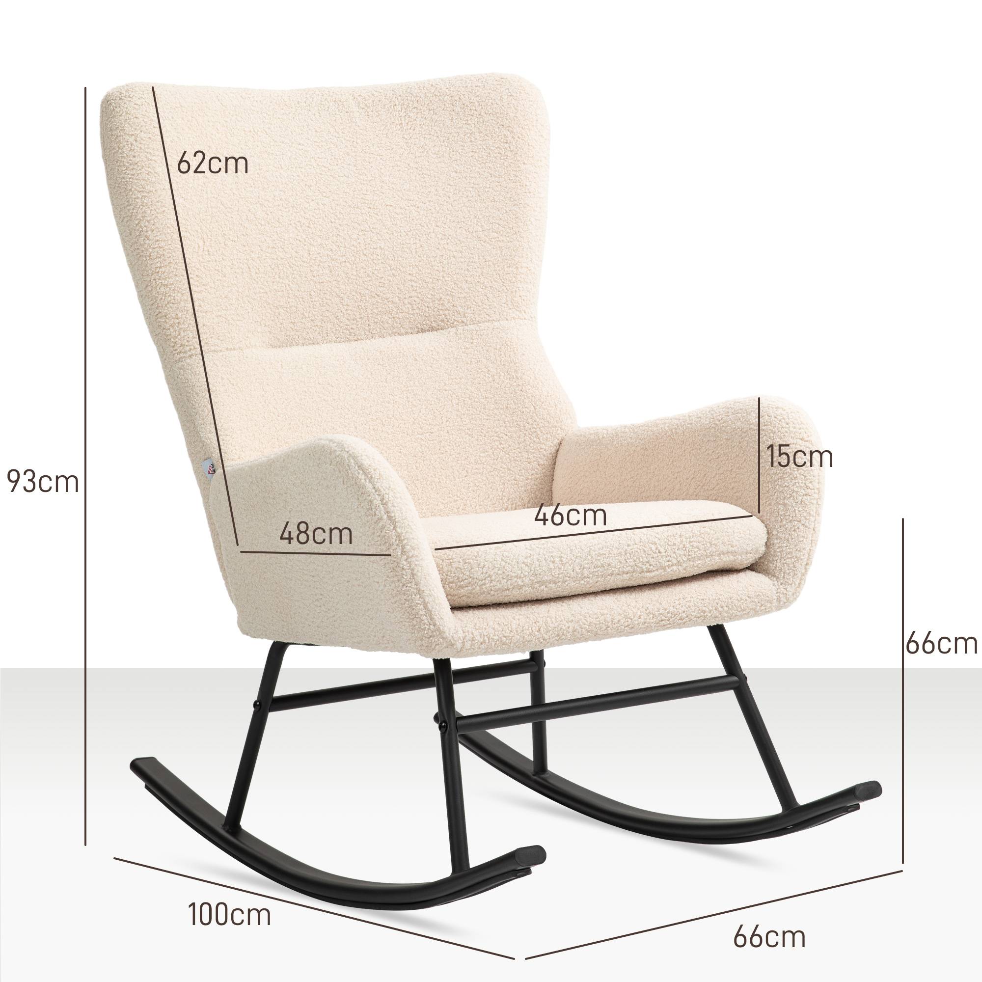 Sans Marque - Fauteuil à bascule, chaise à bascule, avec assise de 10 cm d'épaisseur, pieds incurvés en acier, beige et noir - Image 5