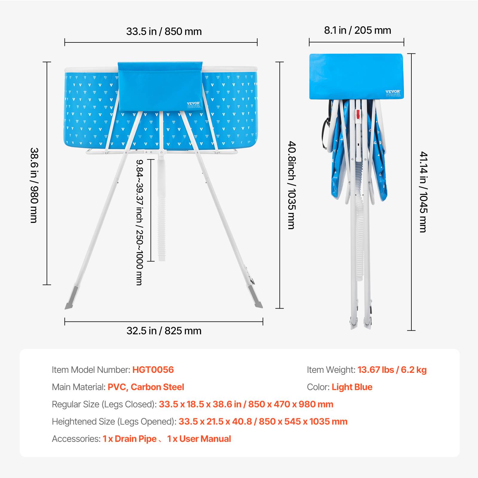 VEVOR Baignoire pliable chien, station douche surélevée. Drainage efficace, petit/moyen, bleu. - Image 7