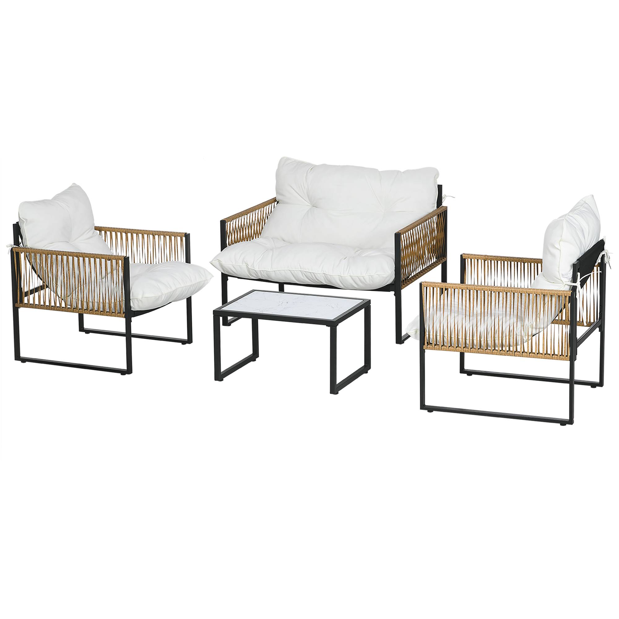 Salon de jardin 4 places en résine tressée pour terrasse avec coussins confortables Crème - ComfortXL Outdoor Living - Image 2