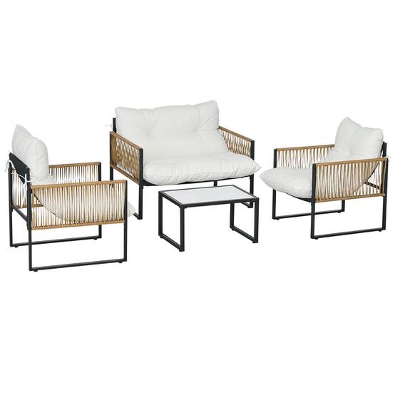 Salon de jardin 4 places en résine tressée pour terrasse avec coussins confortables Crème - ComfortXL Outdoor Living - Image 1