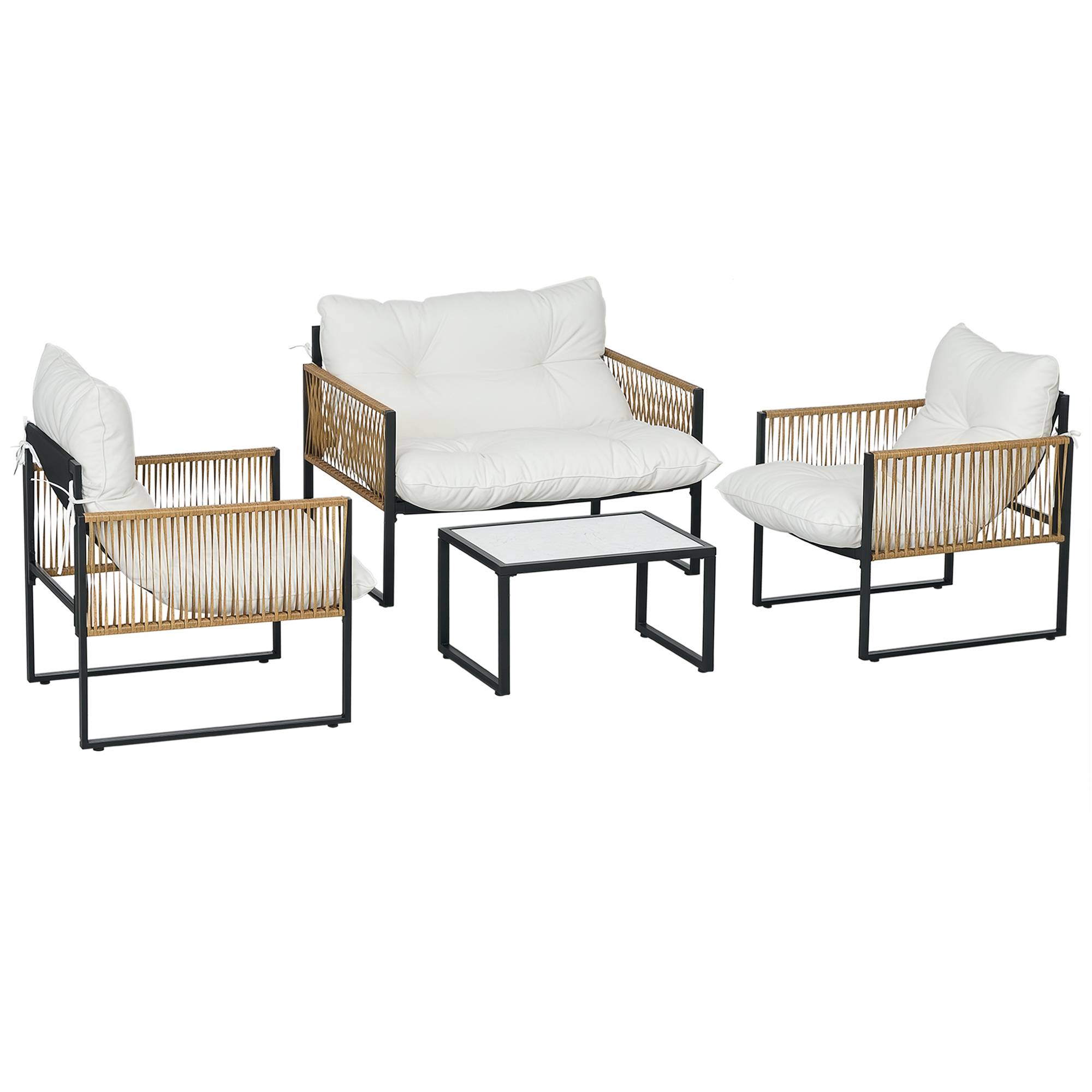 Salon de jardin 4 places en résine tressée pour terrasse avec coussins confortables Crème - ComfortXL Outdoor Living - Image 1