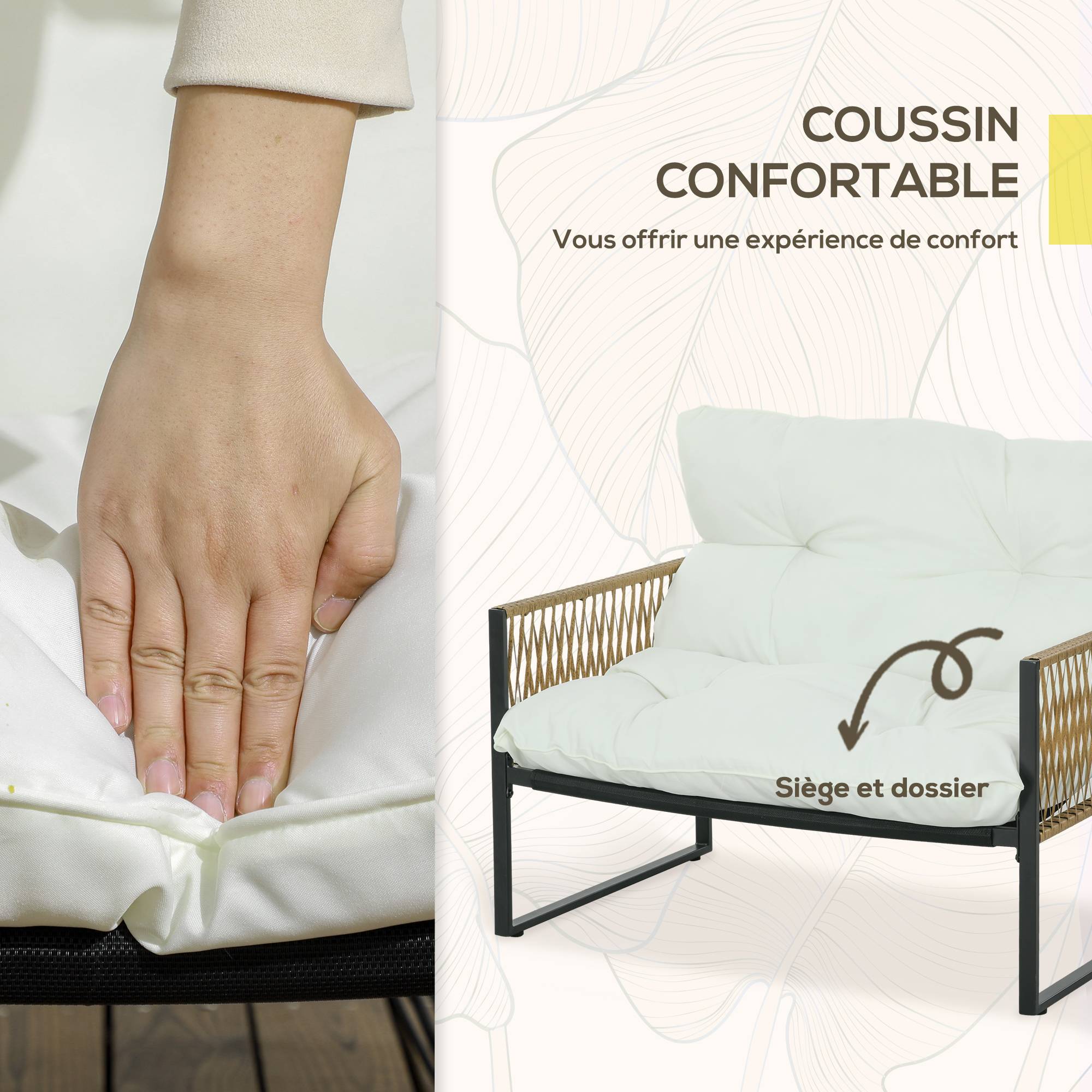 Salon de jardin 4 places en résine tressée pour terrasse avec coussins confortables Crème - ComfortXL Outdoor Living - Image 7