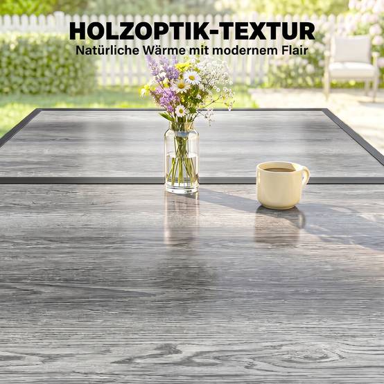 Table de jardin pour 4 à 6 personnes, table à manger extérieure avec plateau à effet bois, 150 x 80 x 74 cm, gris - Image 7