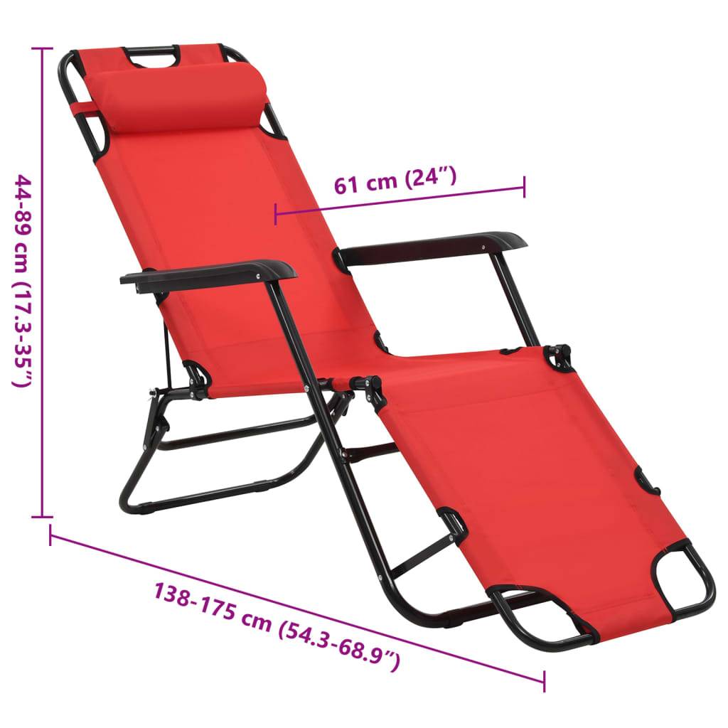 Vidaxl - Chaises longues pliables 2 pcs avec repose-pied Acier Rouge vidaXL 44344 - Imagen 3