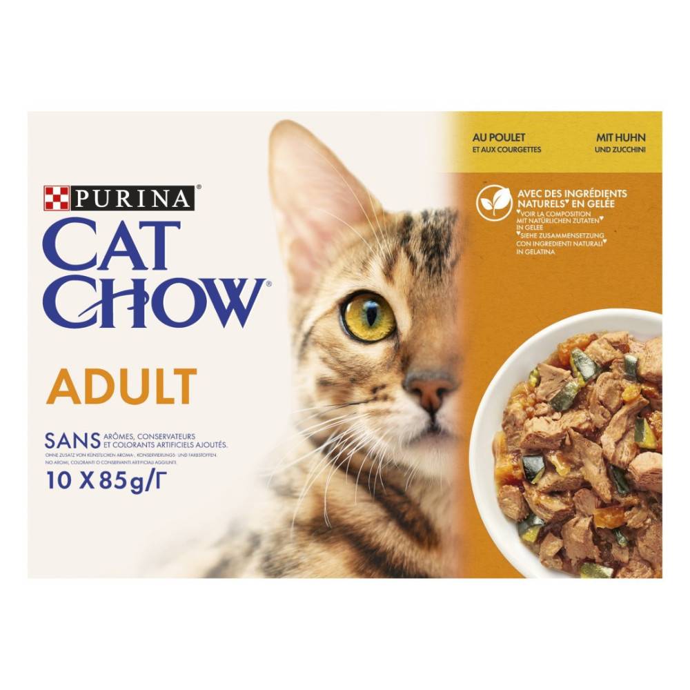 Purina One - Paté pour chats adultes au Poulet et aux courgettes 10x85g Cat Chow