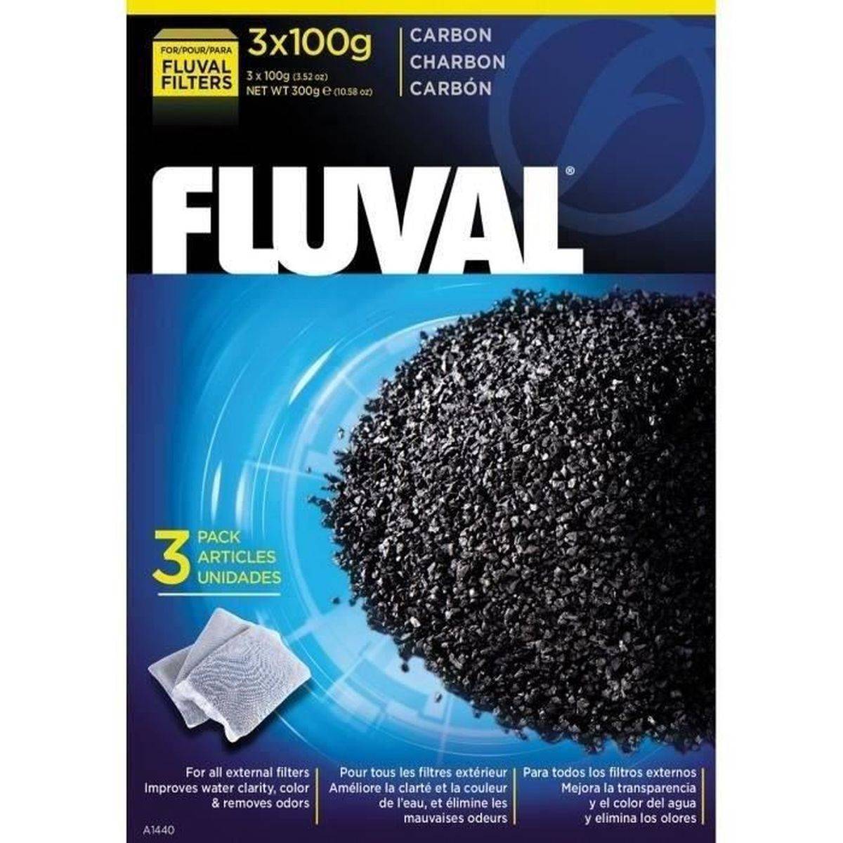 Fluval - Charbon actif pour filtre d’aquarium 3 recharges FLUVAL 100 g - média granulaire faible en cendres - Image 1