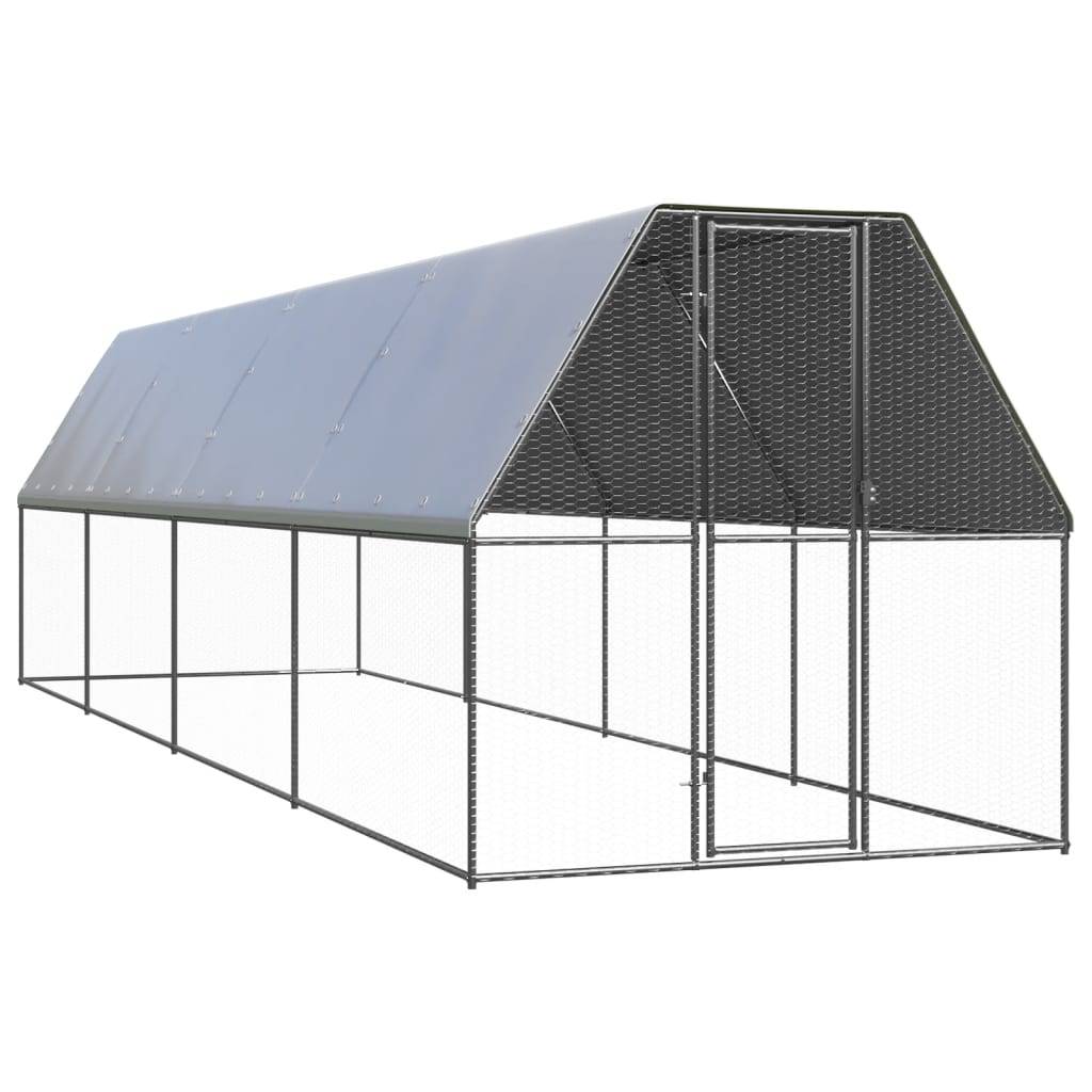 Enclos poulailler extérieur 2x8x2 m acier galvanisé avec bâche de toit – ComfortXL Outdoor Living - Image 1