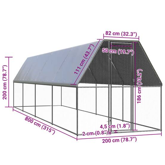 Enclos poulailler extérieur 2x8x2 m acier galvanisé avec bâche de toit – ComfortXL Outdoor Living - Image 5
