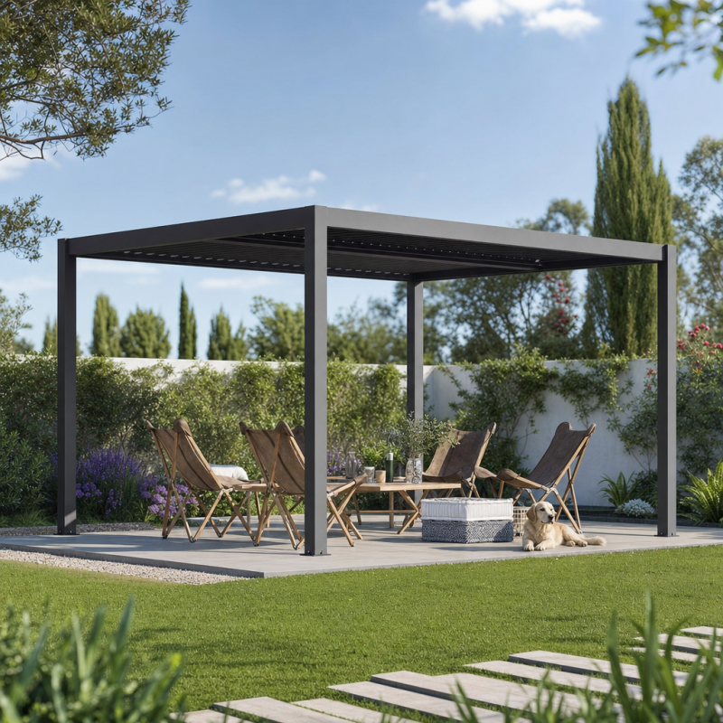 Pergola bioclimatique autoportante aluminium anthracite 12 m² X-METAL - Image 1