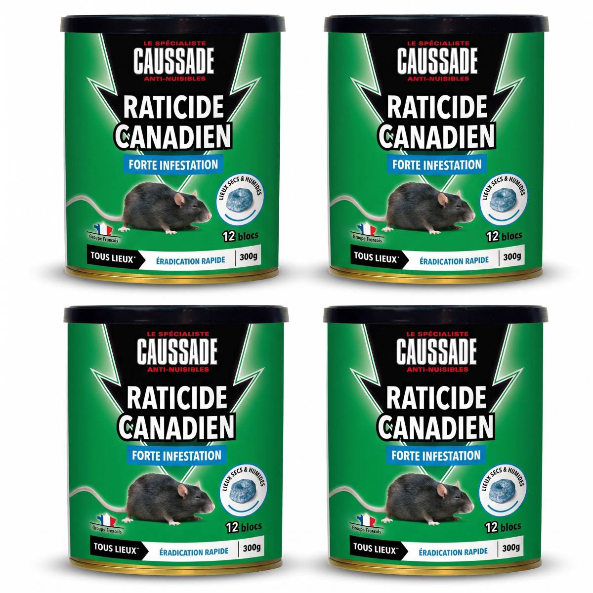 Multitanks - Lot de 4 Raticide Canadien Caussade - 1200 g, 48 blocs - Flocoumafène - Image 1