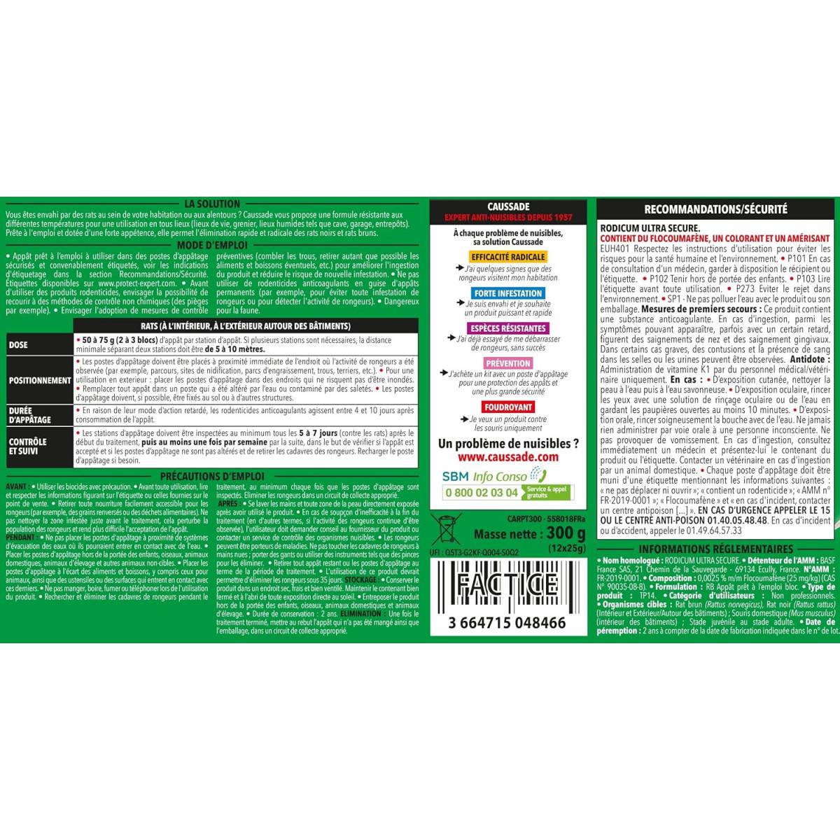 Multitanks - Lot de 4 Raticide Canadien Caussade - 1200 g, 48 blocs - Flocoumafène - Image 3
