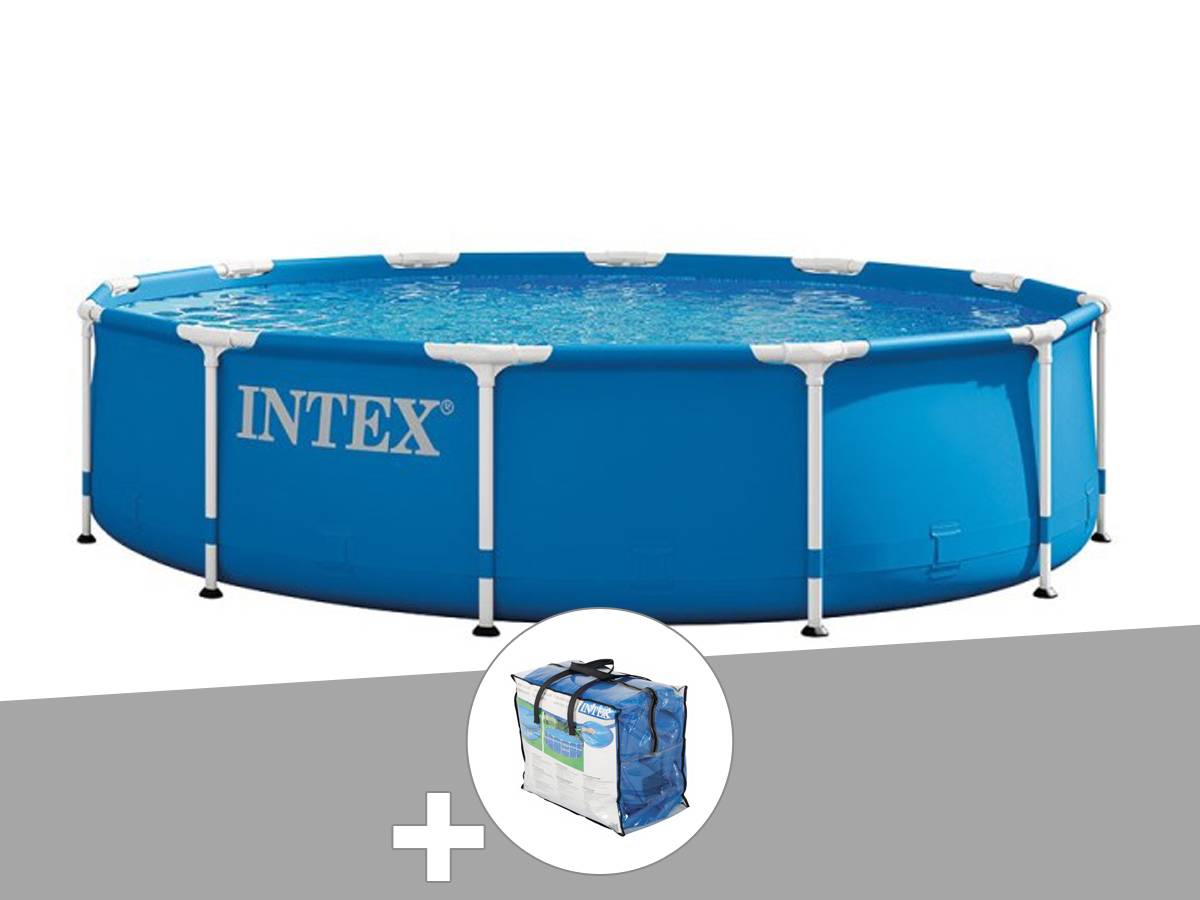 Kit piscine tubulaire Intex Metal Frame ronde 3,66 x 0,76 m + Bâche à bulles - Image 1