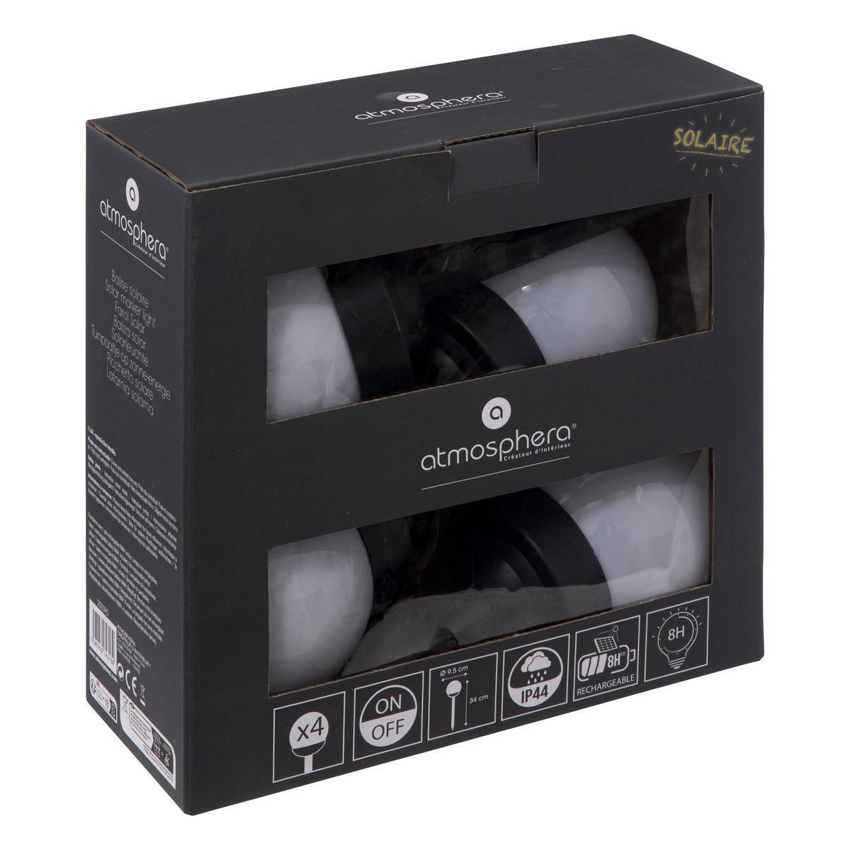 Atmosphera - Lot de 4 balises solaires "Tea" H34cm noir et blanc - Atmosphera Créateur d'intérieur - Imagen 3